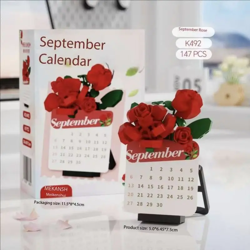 

2026 New Compatible Micro Blocks DIY Calendar Flower Bouquet Building Kit, with Camellia Rose Daffodil Peony for Home Decor