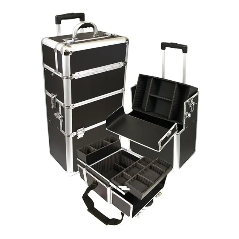 Dresser Hand Made Up Suitcase Embroidery Toolbox Professional Makeup Artist Bag Aluminum Frame Rolling