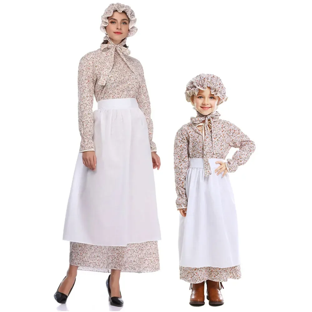 Parent-child Wolf Grandma Costume Lady Little House On The Prairie Costume Halloween European Village Maid Cosplay Dress