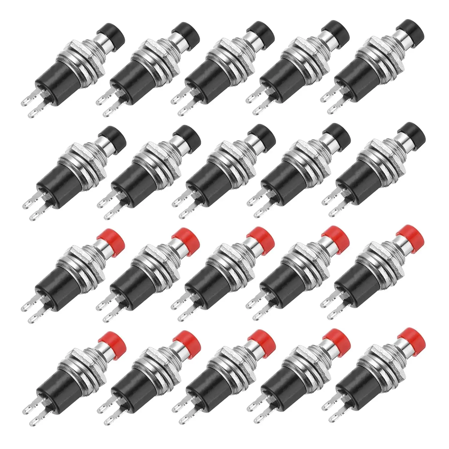 1A 250V AC 7mm Mini Momentary Push Button Switch PBS-110 NO Black/Red Switch Button with Soldering Foot for Electronic Device