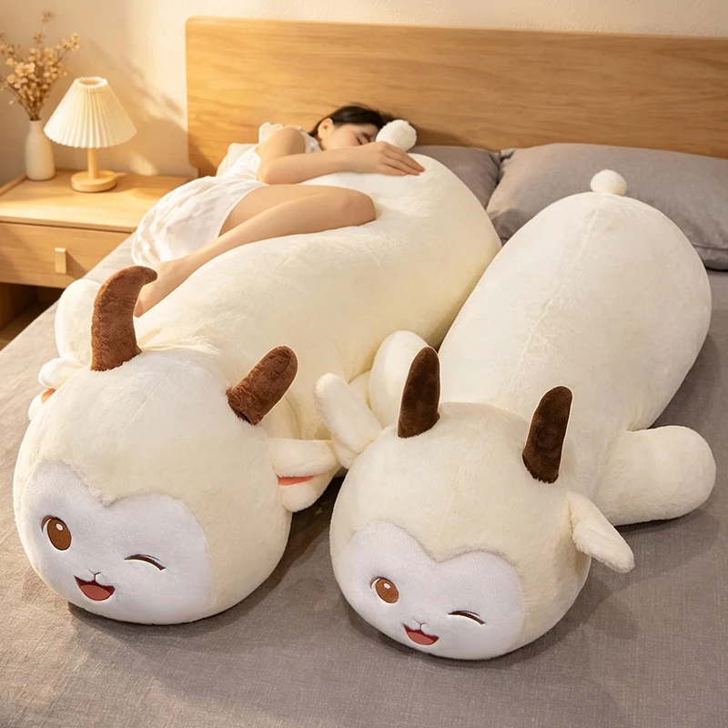 Kawaii Large Goat Plush Body Pillow Soft Stuffed Animal Long Hug Pillow Sleep Companion Home Decor Birthday Xmas