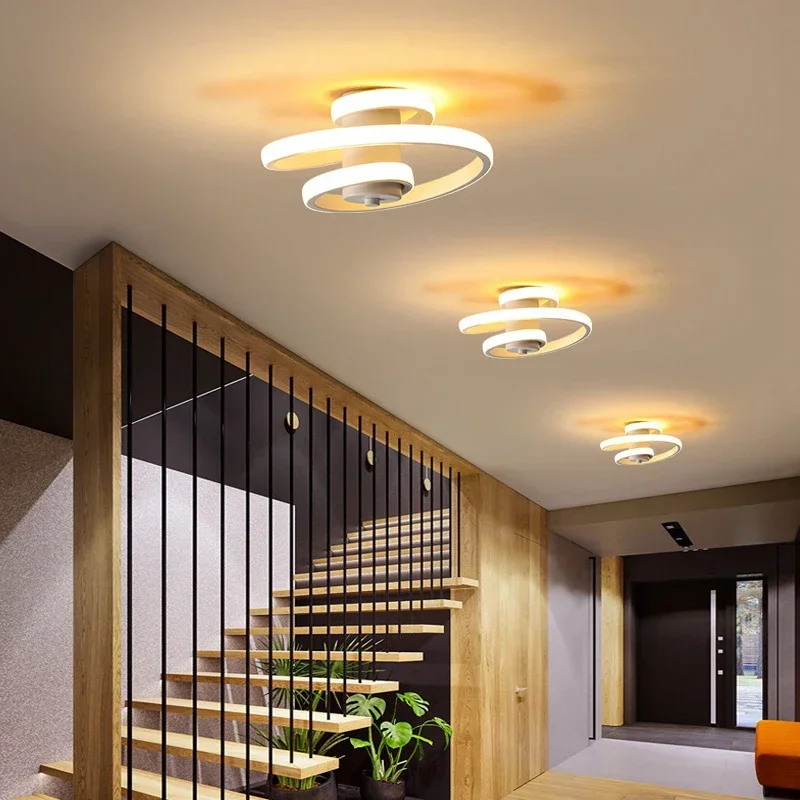 Modern LED Ceiling Light Indoor Black/White Spiral Lamp For Living Room Bedroom Corridor Aisle Home Decorative Lighting Fixtures