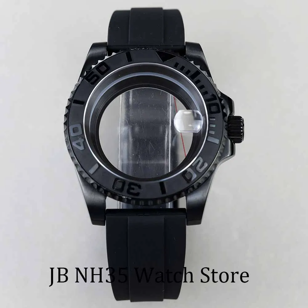 High quality 40mm Watch Cases Black Silver Rubber Strap fit NH34/NH35/NH36 movement waterproof 28.5mm dial Yacht-master Case