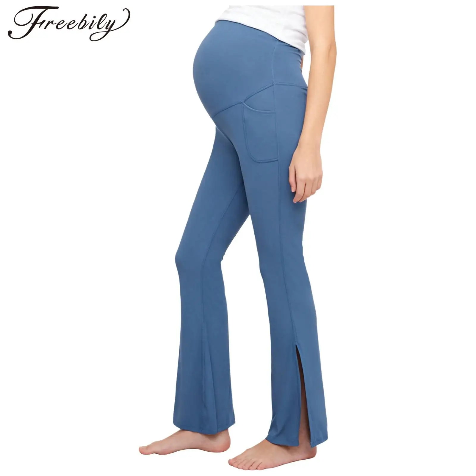 

Расклешенные леггинсы для йоги для беременных с карманами, повседневные эластичные брюки для беременных, брюки-клеш для тренировок, повседневная одежда