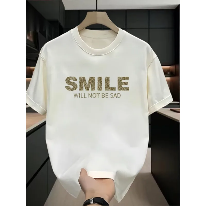 

2026 Trendy Letter Graphic T-Shirt - American Retro Print Men's Short Sleeve Summer Trendy Round Neck Summer Cotton T-Shirt