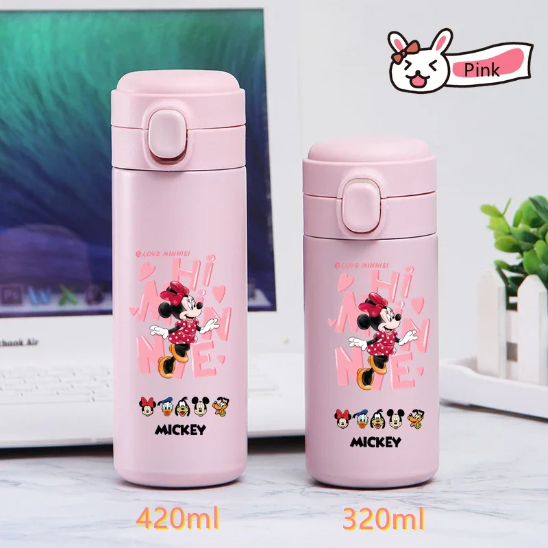 320/420ML Mickey Mouse Stainless Steel Water Cup Vacuum Thermos Cup Travel Portable Cartoon Children Drinking Cup Boy Girl Gift