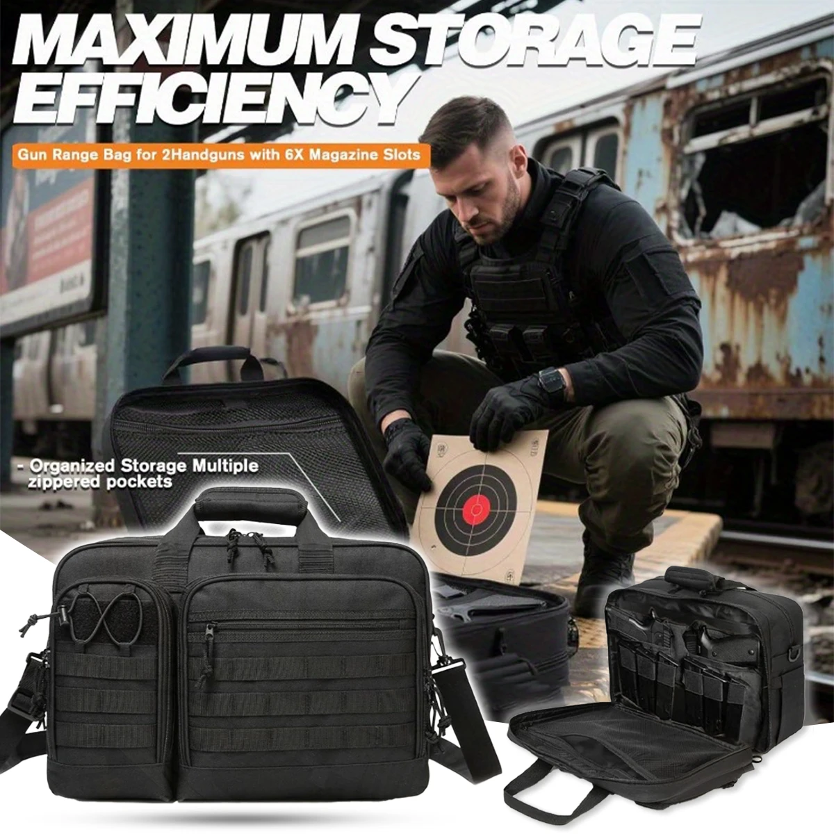 

Tactical Gun Range Bag For Handguns Ammo with Compartments Adjustable Shoulder Strap for Outdoor Hunting Airsoft Gun Accessories