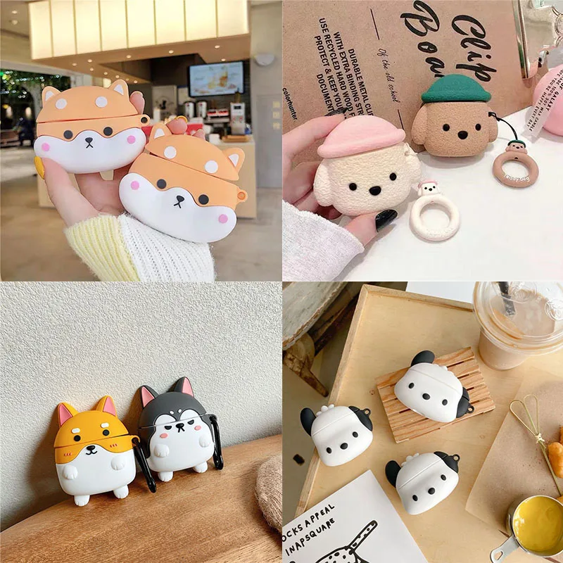 3D Cartoon Cute Shiba Inu Dog Earphone Silicone Case For AirPods 2/1 Wireless Bluetooth Headphone Protective Cover Accessories