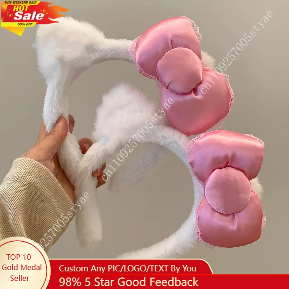 Hello Kitty Pink Bow Plush Headband Women'S Cute and Comfortable Hair Accessory Suitable for Face Washing and Decoration