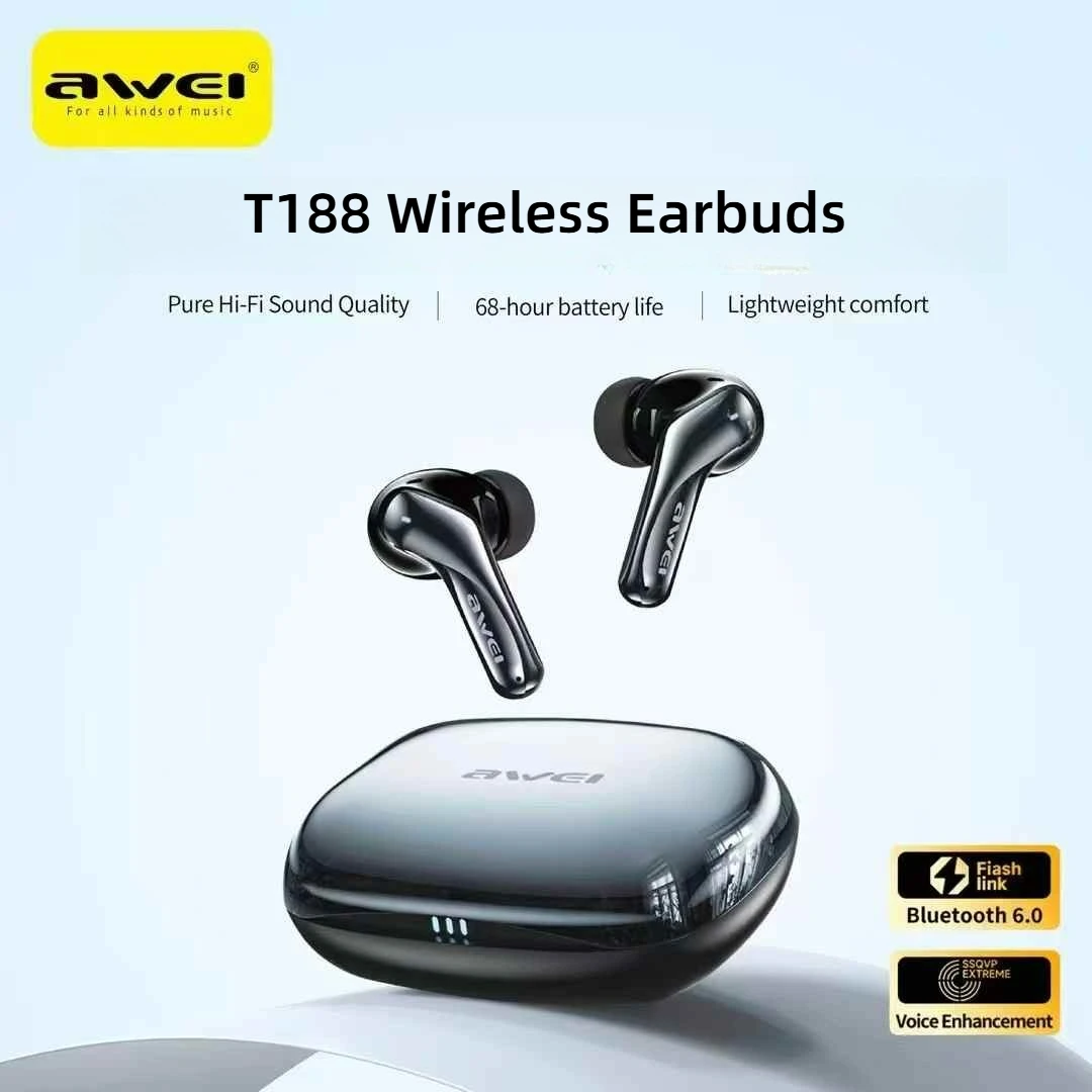 

Awei T188 ENC TWS True Wireless Ear Buds Bluetooth 5.3 in-ear Hi-Fi Earphones 300mAh Sports Call Music 6H Headphone New Original