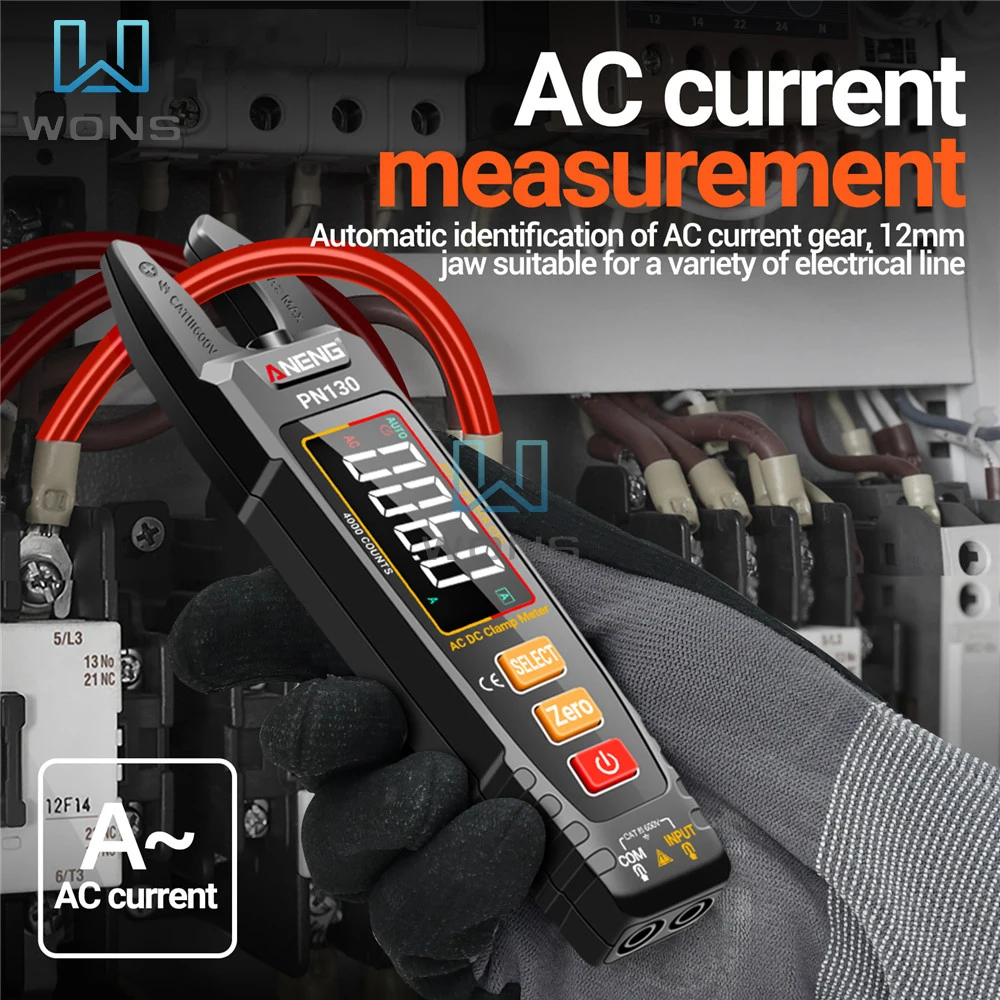 Imagem -02 - Aneng Pn130 Clamp Meter em Forma de u Bateria de Lítio Embutida Alicate Tester ac Ferramenta de Corrente de Tensão dc Multímetro 4000 Contagens