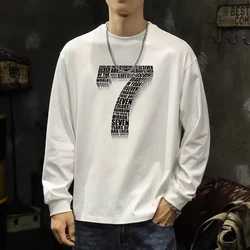 100% Pure Cotton Men Sweatshirt 7 Printed Long Sleeve White T-shirt Men's Clothing High Quality Base Coat for Autumn Winter 2024