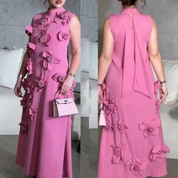 Customized   Jersey Flower Draped Wedding Party A-line High Collar Bespoke Occasion Gown Long Sleeve Dresses