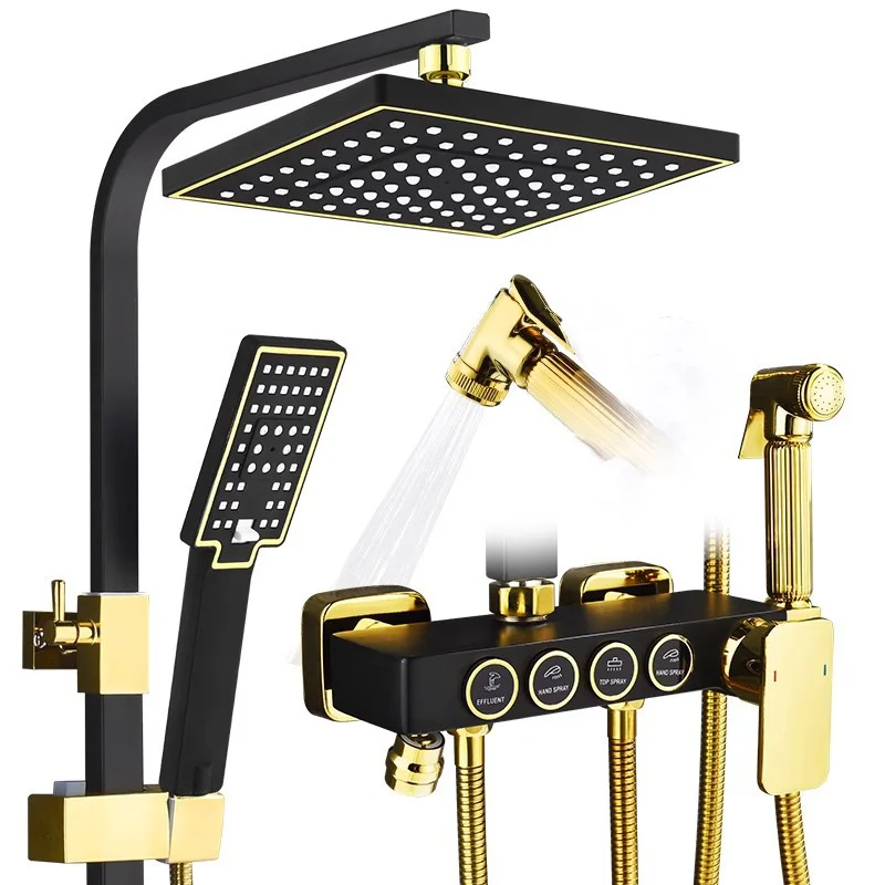 

Modern Luxury Square Rainfall Shower System Wall Mounted Thermostat Single Bathroom Thermostatic Complete Shower head