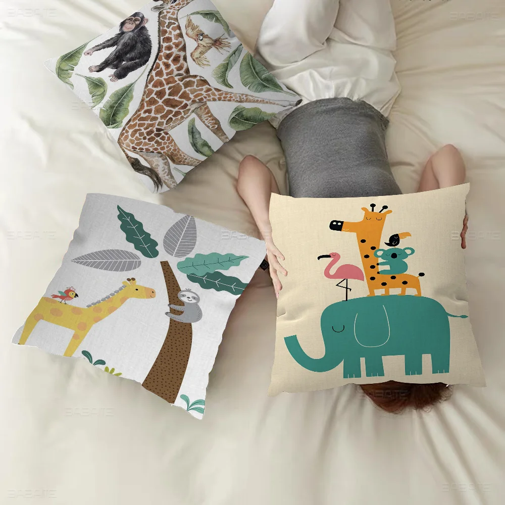 

Giraffe Monkey Sloth Zebra Jungle Animals Pillow Cover For Bedroom Room And Living Room Sofa Decorative Cushion Cover