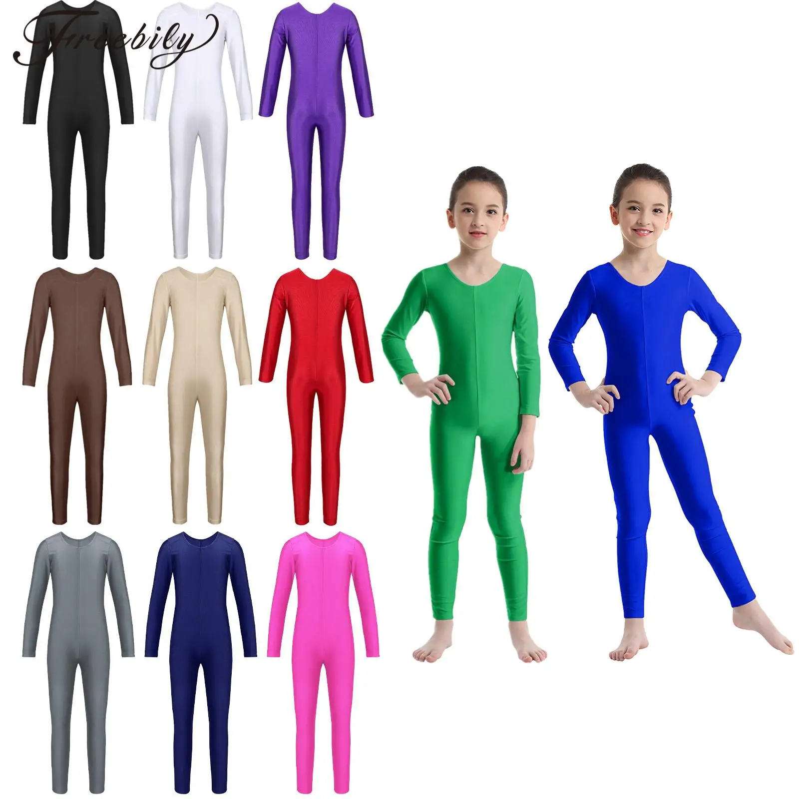 Kids Girls Long Sleeve Ballet Leotard Dance Costume Rhythmic Gymnastics Jersey Unitard Full Jumpsuit Stage Performance Dancewear