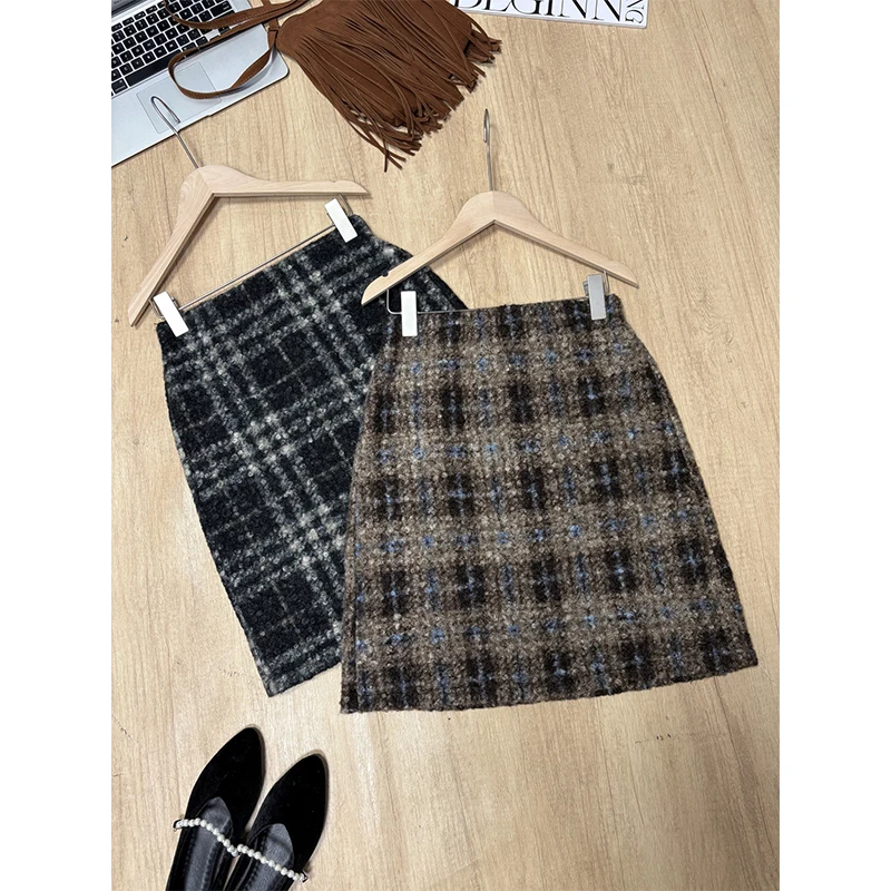 

Винтажная клетчатая мини-юбка, женская уличная одежда в стиле Харадзюку, флисовые юбки трапециевидной формы, осень-зима, женская элегантная корейская дизайнерская новинка Faldas