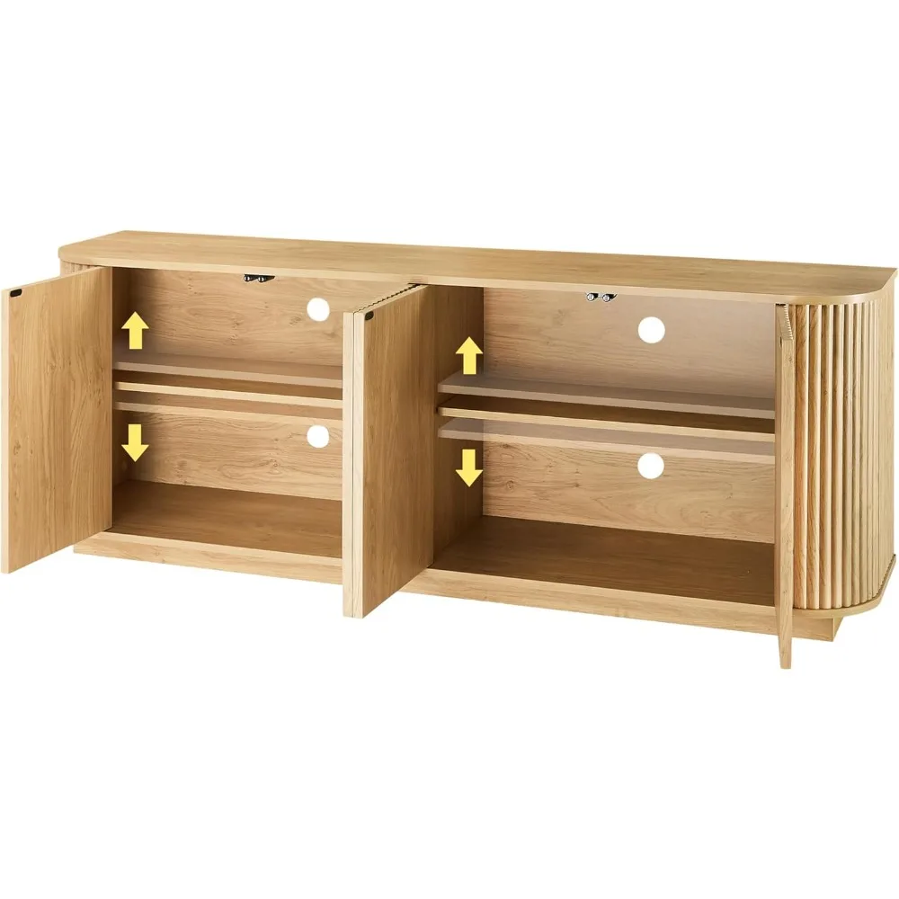 Mueble buffet estriado moderno "64" - Aparador de 4 puertas con estantes ajustables para comedor/sala de estar"