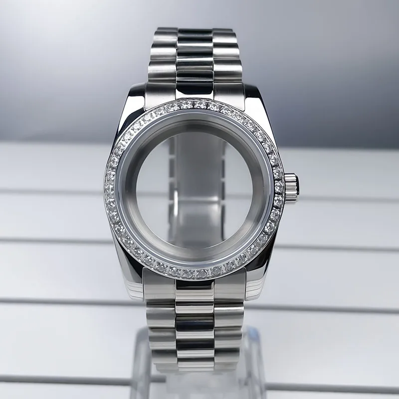 36mm/39mm NH35 Case President Diamond Bezel Jubile Strap Sapphire Glass Mod For NH35 NH36 Movement Watch Case Accessories Parts