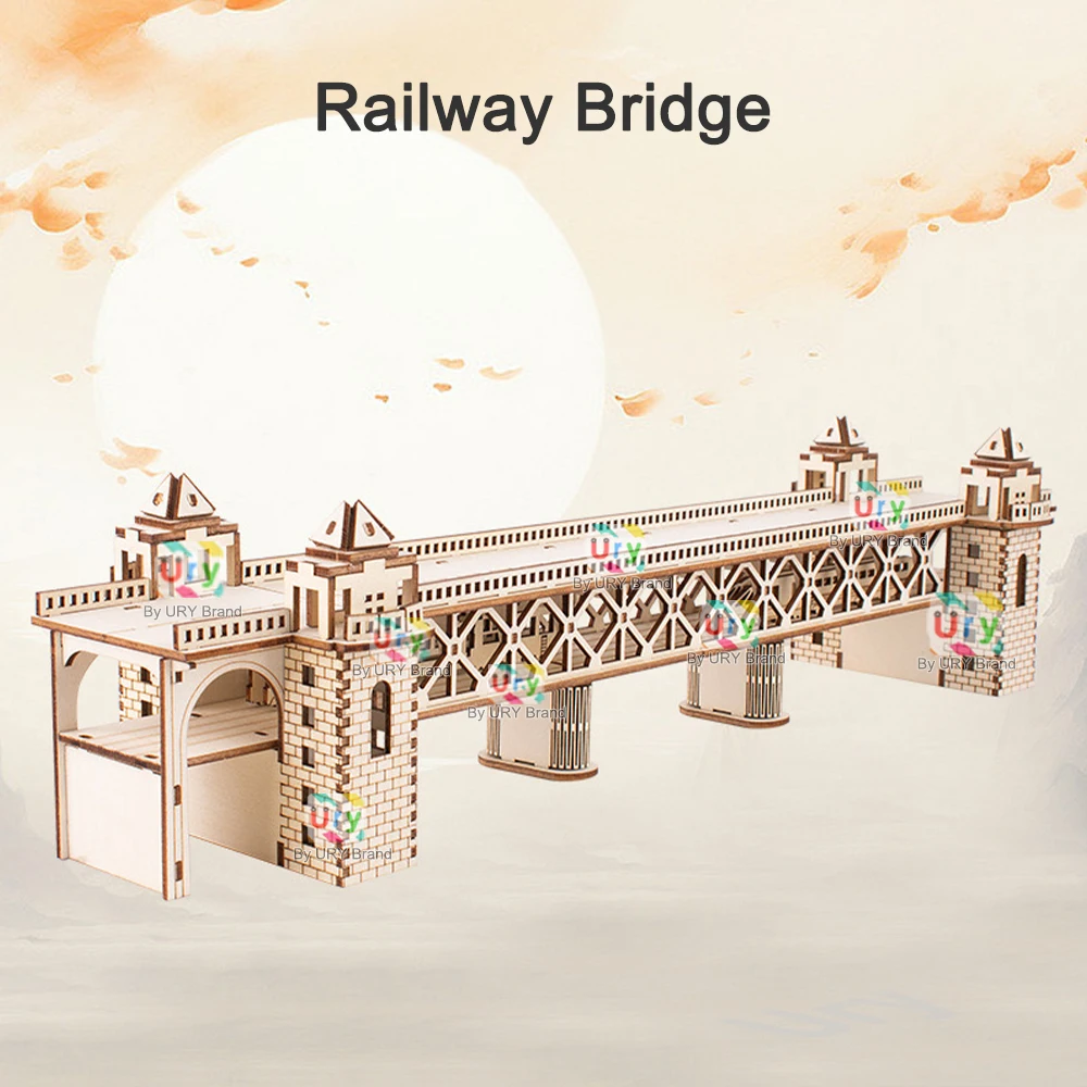 Ury 3D-Holzpuzzle, Retro-Dampfzug mit Gleis, Eisenbahnbrücke, handgefertigtes Montage-LKW-Modell, DIY-Spielzeug, Dekoration, Geschenk für Kinder – Detail 4