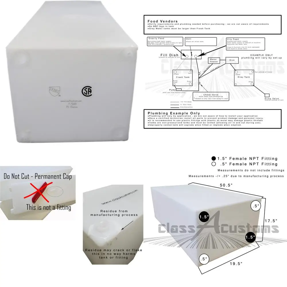خزان المياه العذبة سعة 75 لترًا للفئة A RVs - موديل T-7500