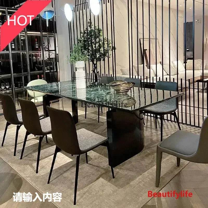 New style New Big flower green natural marble dining table Italian light luxury high-end rectangular luxury stone dining table s