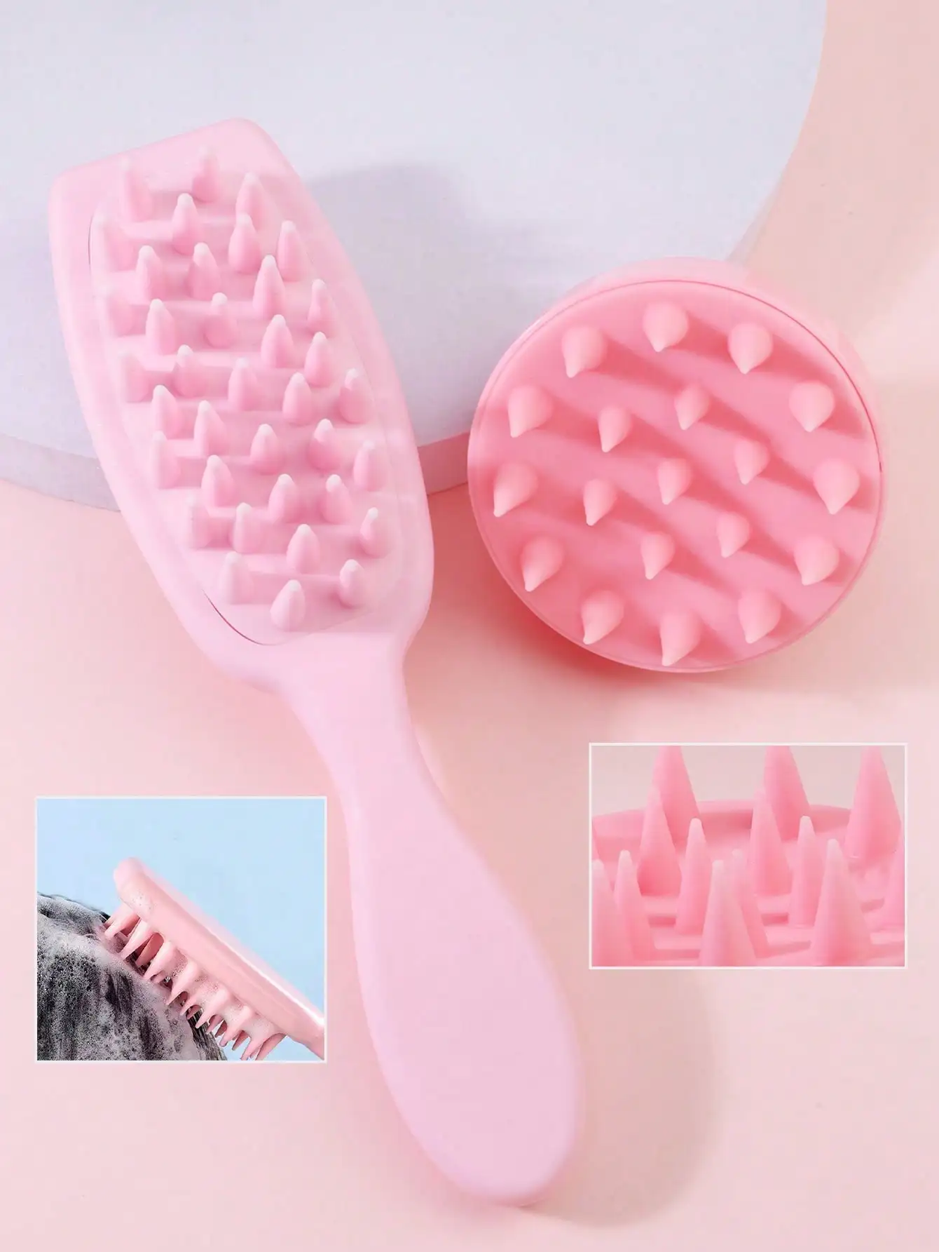 2Pcs Silicone Scalp Massager Shampoo Brush Set Soft Hair Washing Scalp Clean Brush,Long Handle & Round Scalp Massager