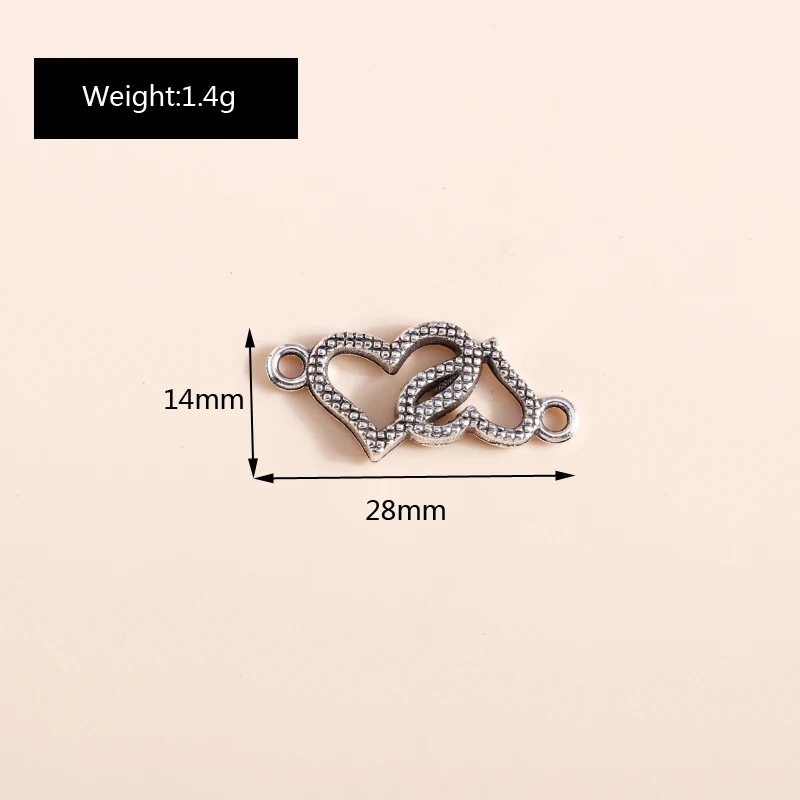 20 Stück 28x14mm Niedliche Legierungs-Doppelherz-Anhänger für Schmuckherstellung, DIY-Armbänder, Halsketten, Handarbeitszubehör – Detail 1