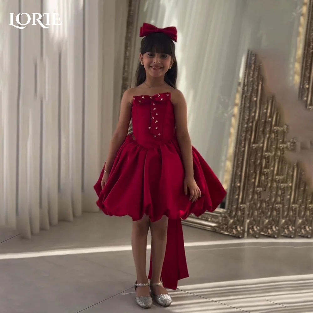 

LORIE Sweet Satin Flower Girl Dress for Weddings A-Line Ball Strapless with Bow Girl Dresses Customized Princess Gril Party Gown