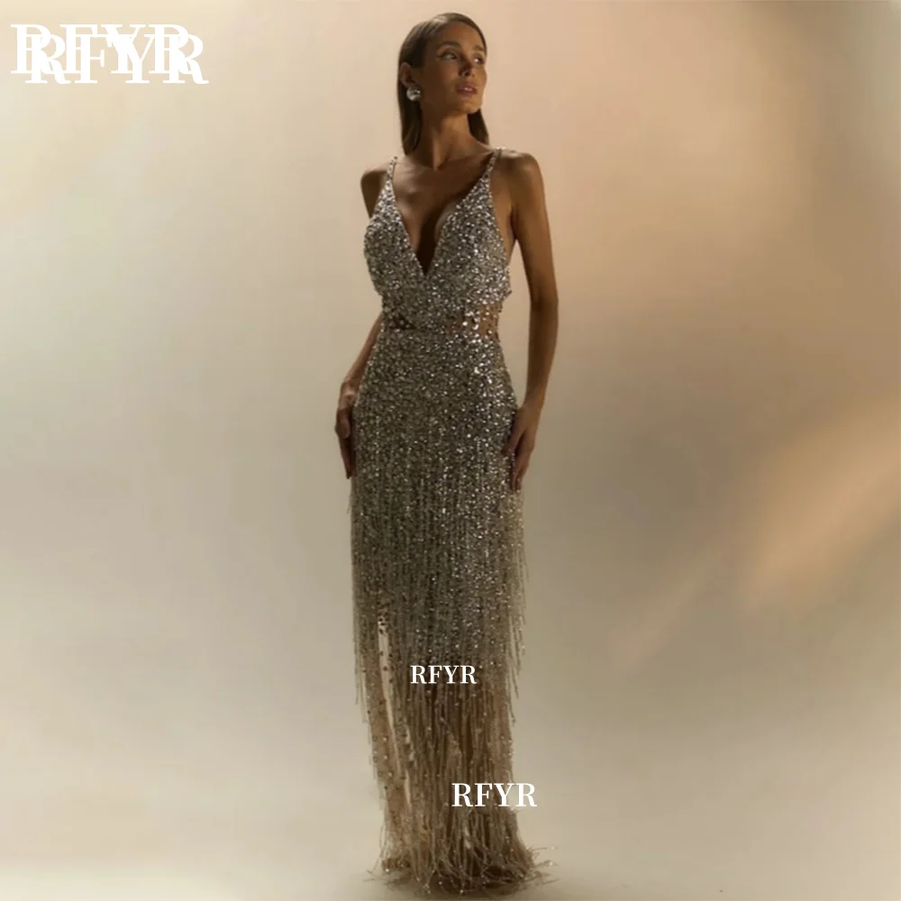 RFYR Sexy Party Dress with Tassels Mermaid Evening Dress Luxury Prom Dress Illusion Celebrity Gala Dress for Women Customized