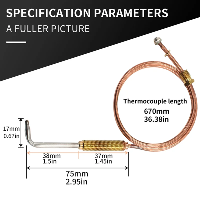 2023 Elbow 670mm Gas Stove Thermocouple Heater Part Universal Fireplace Replacement Digital Temperature Controller 1PCS