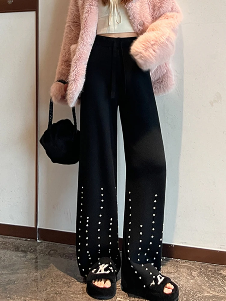 Bla スパンコール ルーズ カジュアル パンツ レディース 秋冬新作 スレ ワイドレッグ パンツ レディース ロングパンツ 非対称ローウエスト