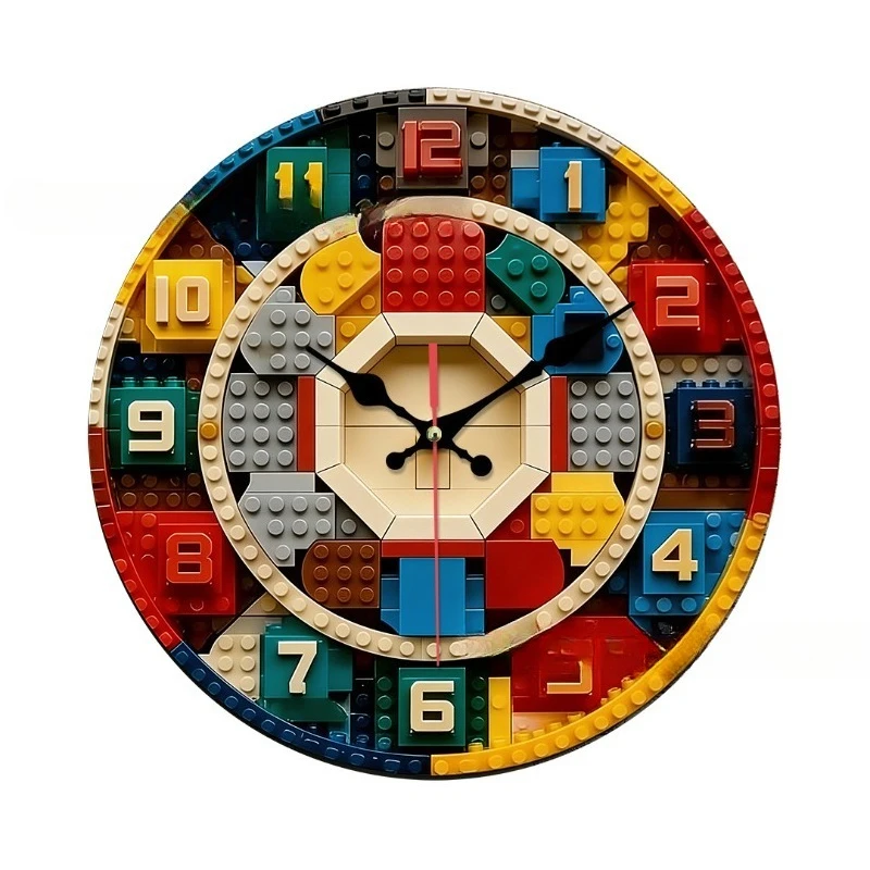2D Flat Wall Clock Colored Building Block Modern Hanging Watch Silent Clock Home Decor Wall Watch Living Room Entryway Supplies
