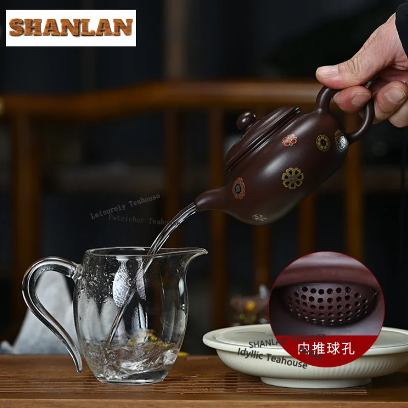 250ml Antique Yixing Purple Clay Teapots Handmade Colour Enamels Pot Raw Ore Zhu Mud Kettle Chinese Zisha Tea Set Teaware Gifts