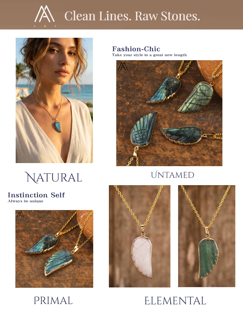 Luxus Flash Labradorit Engel Flügel Anhänger Halsketten Frauen Mode Regenbogen Fluorit Choker Halskette Schmuck Geschenke Großhandel – Detail 1