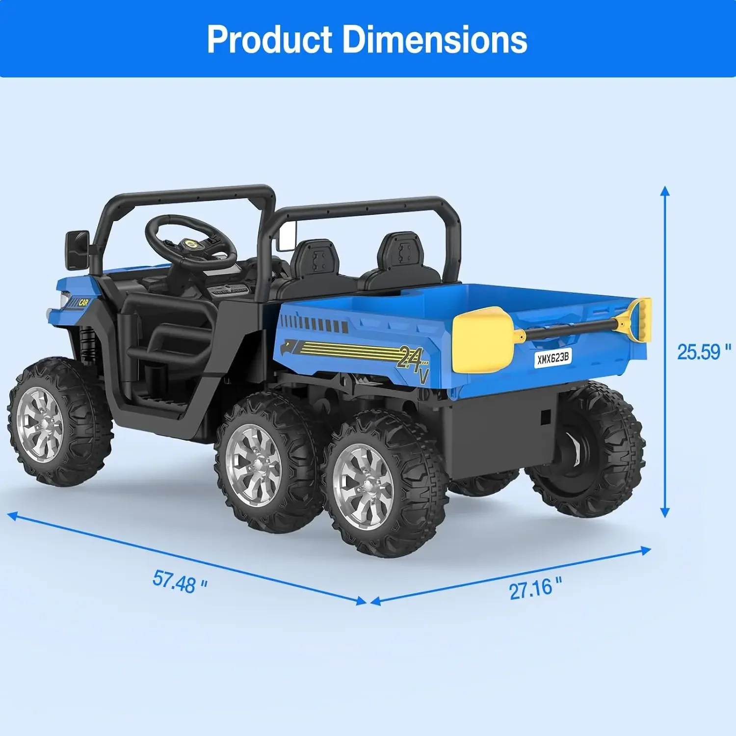 Camion à benne basculante avec télécommande, voiture UTV électrique avec lit à benne basculante électrique, voitures polyvalentes avec 6 roues