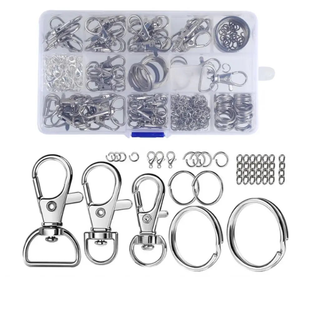 

265pcs Lobster Claw Clasp Keychain Making Kit Jumprings Swivel Snap Hook Keychain Clip with Key Ring Extender Chain Silver