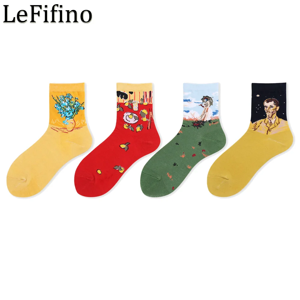 Korea Fashion Women Socks Ukraine Elegant Happy Cotton Sock Van Gogh/Picasso Famous Oil Painting Creative Knit Art Socks Ne56430