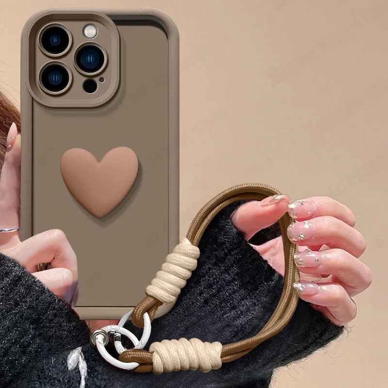 For Samsung S25 Ultra Case Galaxy S24 Plus S23 + S22 S24 Ultra S21 FE 5G S24FE Phone Case 3D Love Heart Hand Strap Cover