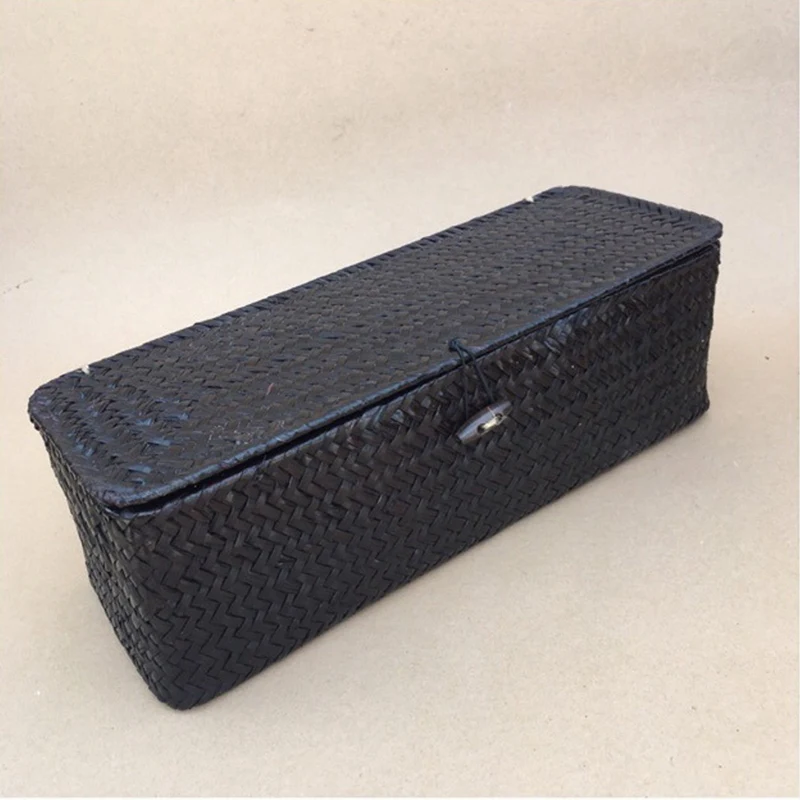 3 Compartment Storage Box Wicker Rattan Basket With Cover Sundries Holder Case Container Desktop Organizer