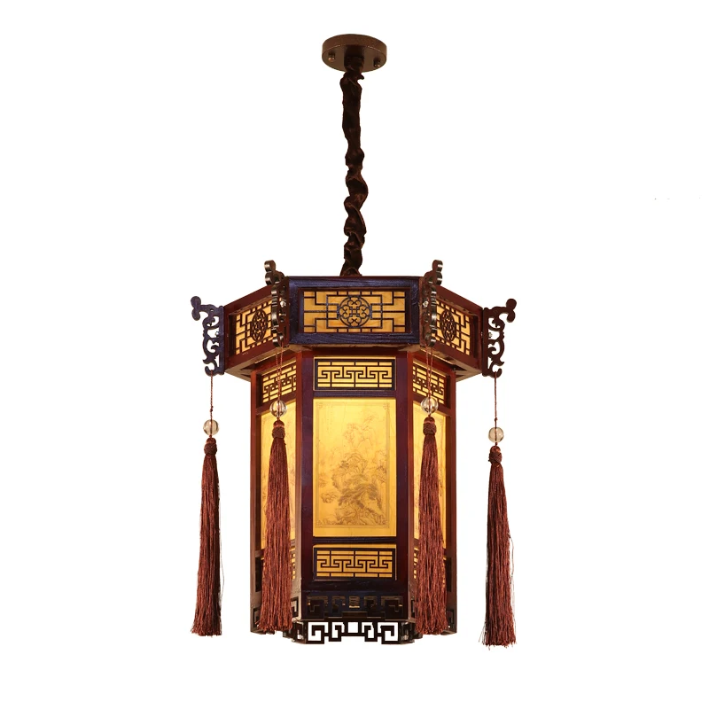 

Chinese solid wood chandelier hexagonal palace lamp antique red lantern temple ancestral hall Chinese style