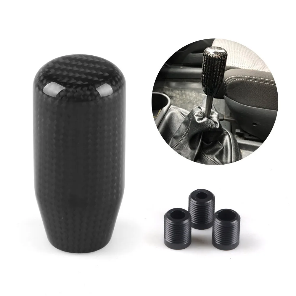 Car Real Carbon Fiber Gear Shift Knob Manual Transmission Shifter Lever AT MT With Adapter Replacement Parts