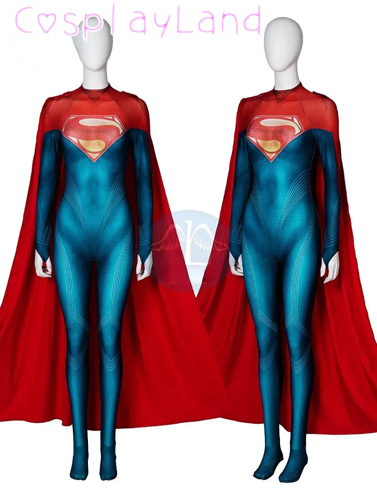 

2023 Movie Superhero New Outfit Kara Zor El Cosplay Jumpsuit with Cape 3D Printing Heroine Girl Suit Halloween Carnival Costume