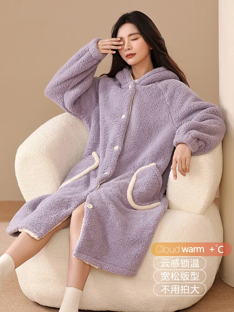 Solid Winter Kimono Home Robe Women\'s Pajamas Thickened Dressing Gown Warm Bathrobe Sleepwear Homewear Clothing Nightgown