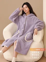 Solid Winter Kimono Home Robe Women's Pajamas Thickened Dressing Gown Warm Bathrobe Sleepwear Homewear Clothing Nightgown