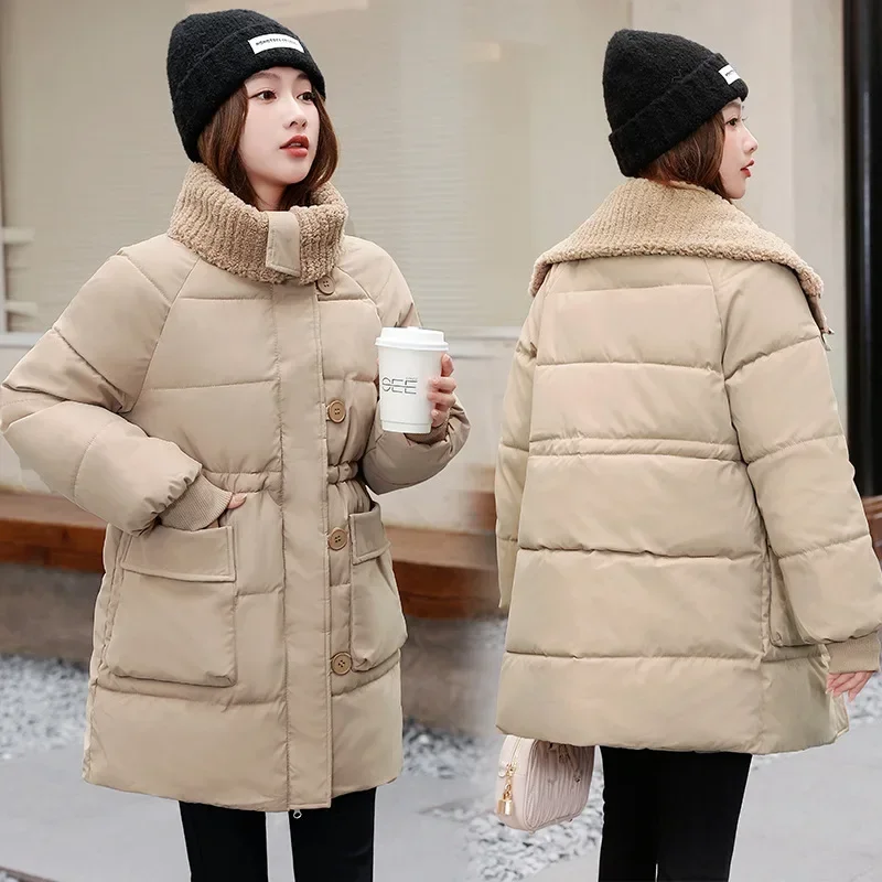 Winter Down Cotton Jacket for Women 2024 New Long and Versatile Student Coat Thickened