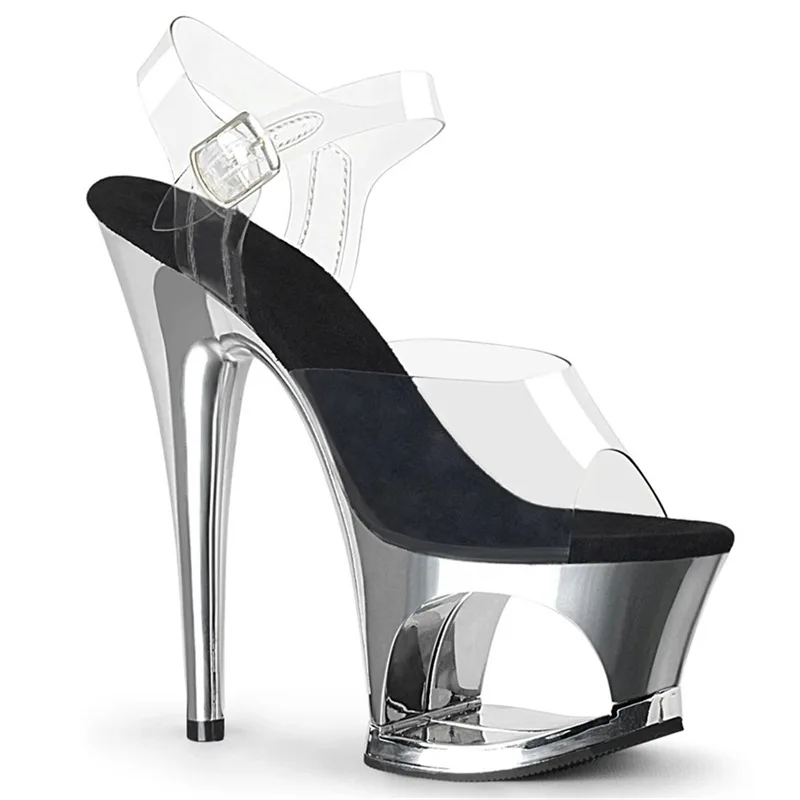 Hollow Platform Peep Toe Sandals Stiletto Super High Heels Pvc Clear Shoes Sexy Lady Nightclub Hot Chick Stage Casual Shoes