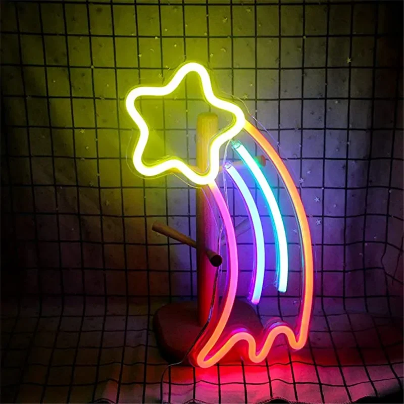 Meteor Neon Lights Neon Signs Bar Party Wall Hanging Light for Shop Window Xmas New Years Decor Colorful Neon Lamp USB Powered