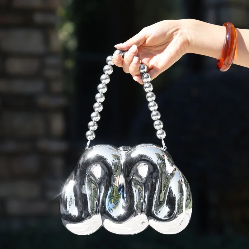 Creative Serpentine Shiny Mirror Acrylic Clutch Bag Novelty Design Metal Luster Handbag Women Wedding Party Clutch Purse view 6