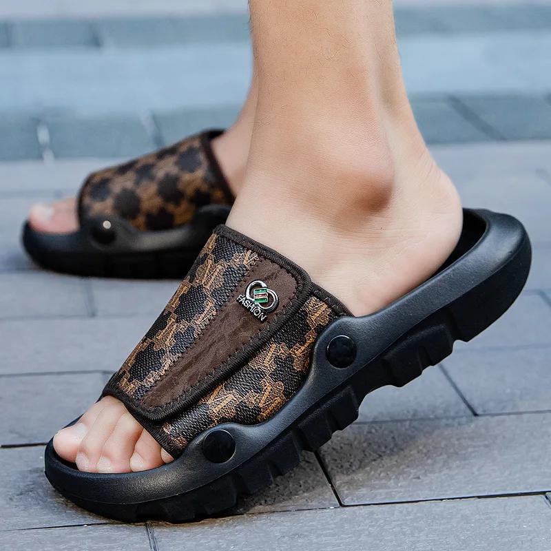 

New Men's Cloth Upper Rubber Sole Slippers Concave Platform Slippers for Men Beach Sandals Home Anti-slip Light Slides Sandalias